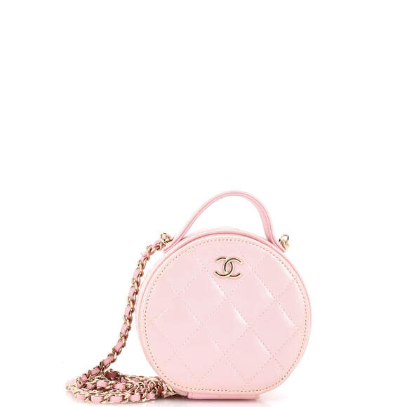 Chanel Handbags - Chanel Small Handle with Care Round Vanity Case with Chain Quilted Lambskin